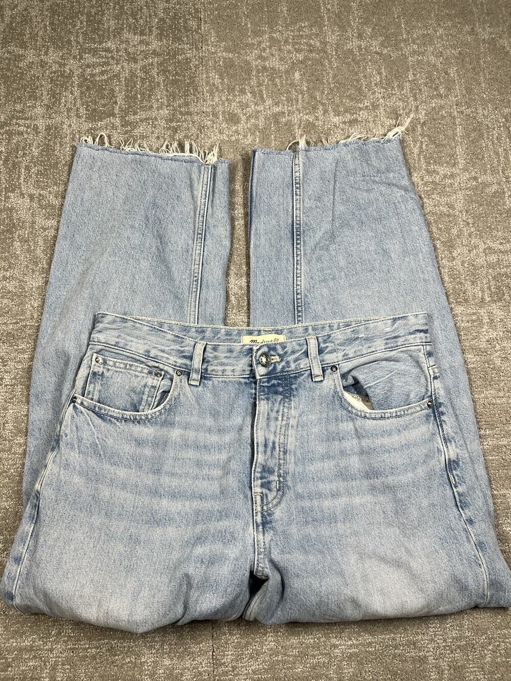 Madewell The Darted Barrel Leg Light Blue Denim Jeans Button Pockets Sz 28